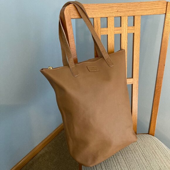 Zippered Leather Camel Color Tote Bag by JM New York - Picture 6 of 16